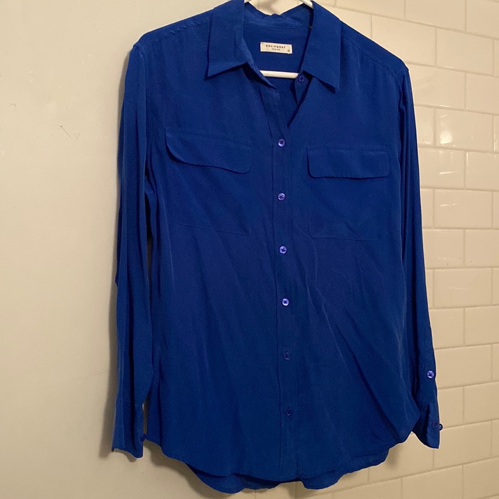 Blue Long Sleeve Silk Shirt - Womens